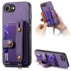 Per iPhone 16e Retro Cross Wristband Portafoglio Custodia per telefono in pelle posteriore (viola)