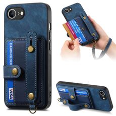 Per iPhone 16e Retro Cross Wristband Portafoglio Custodia in pelle per telefono posteriore (blu)