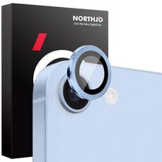 Per iPhone 16e NORTHJO Pellicola protettiva per obiettivo della fotocamera CD con anello in metallo in vetro temperato (blu)