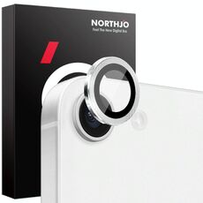 Per iPhone 16e NORTHJO Pellicola protettiva per obiettivo della fotocamera CD con anello in metallo in vetro temperato (argento)