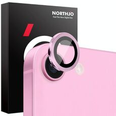 Per iPhone 16e NORTHJO Pellicola protettiva per obiettivo della fotocamera CD con anello in metallo in vetro temperato (rosa)