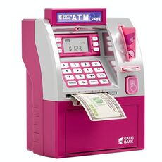 Bancomat simulato con password intelligente, salvadanaio per bambini con strisciata della carta (rosa)