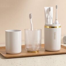 Contenitore da viaggio trasparente per spazzolino da denti, dentifricio, contenitore per la conservazione, organizer 3 in 1, bianco