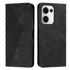 Per OPPO Reno13 5G Custodia per telefono in pelle magnetica con effetto pelle con giunzione a diamante globale (nero)
