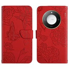 Custodia per telefono in pelle flip con motivo a farfalla in rilievo per Honor X9c Smart HT03 (rosso)