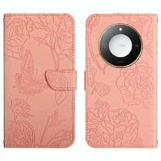 Custodia in pelle flip con motivo a farfalla in rilievo per Honor X9c Smart HT03 (rosa)