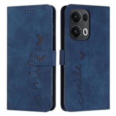 Per OPPO Reno13 Pro Custodia per telefono in pelle con stampa a cuore e cordino lungo (blu)