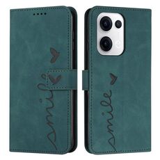 Per OPPO Reno13 5G Custodia per telefono in pelle con stampa a cuore e cordino lungo (verde)