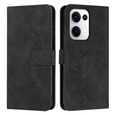 Per OPPO Reno13 5G Custodia per telefono in pelle con stampa a cuore e cordino lungo (nero)