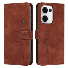 Per OPPO Reno13 5G Custodia per telefono in pelle con stampa a cuore e cordino lungo (marrone)