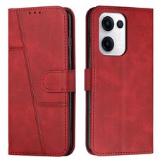 Per OPPO Reno13 5G Custodia per telefono in pelle con fibbia con texture di vitello con cuciture globali (rosso)