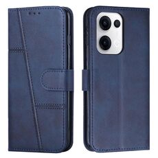 Per OPPO Reno13 5G Custodia per telefono in pelle con fibbia con cuciture globali in vitello (blu)