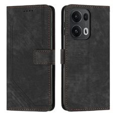 Per OPPO Reno13 Pro Custodia per telefono in pelle con motivo a strisce Global Skin Feel con cordino lungo (nero)