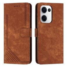 Per OPPO Reno13 5G Custodia per telefono in pelle con motivo a strisce Global Skin Feel con cordino lungo (marrone)