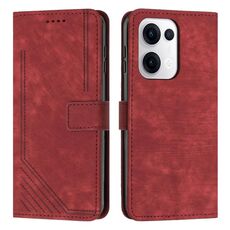 Per OPPO Reno13 5G Custodia per telefono in pelle con motivo a strisce Global Skin Feel e cordino lungo (rosso)