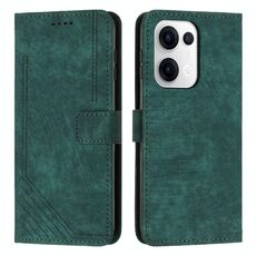 Per OPPO Reno13 5G Custodia per telefono in pelle con motivo a strisce Global Skin Feel e cordino lungo (verde)
