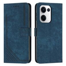 Per OPPO Reno13 5G Custodia per telefono in pelle con motivo a strisce Global Skin Feel e cordino lungo (blu)
