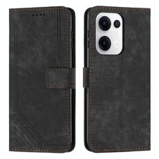 Per OPPO Reno13 5G Custodia per telefono in pelle con motivo a strisce Global Skin Feel e cordino lungo (nero)