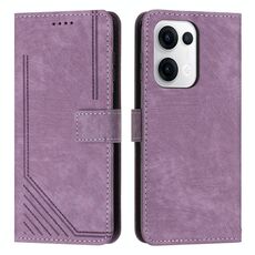 Per OPPO Reno13 5G Custodia per telefono in pelle con motivo a strisce Global Skin Feel con cordino lungo (viola)