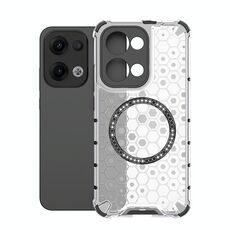 Per OPPO Reno13 5G Custodia antiurto per telefono con anello magnetico a nido d'ape globale (bianco)