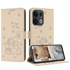 Per OPPO Reno13 Pro 5G Custodia in pelle per telefono con motivo a gattino in rilievo globale con cordino (beige)