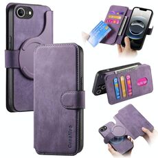 Per iPhone 16e CaseNeo MagSafe RFID Anti-furto Custodia in pelle retrò per telefono (viola)
