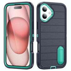 Per iPhone 16 Defender Gen2 Rugged PC + Custodia in silicone per telefono con supporto (blu scuro + ciano)