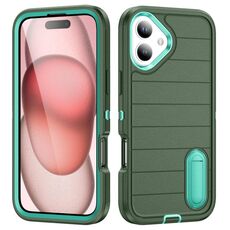 Per iPhone 16 Defender Gen2 Rugged PC + Custodia in silicone per telefono con supporto (verde scuro + ciano)