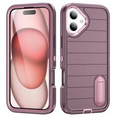 Per iPhone 16 Defender Gen2 Custodia per telefono in silicone + PC resistente con supporto (viola + rosa chiaro)
