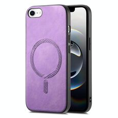 Per iPhone 16e tinta unita Retro Magsafe PU Cover posteriore Custodia per telefono (viola)