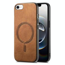 Per iPhone 16e tinta unita Retro Magsafe PU Cover posteriore Custodia per telefono (marrone)