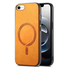 Per iPhone 16e Custodia per telefono con retro in PU Magsafe tinta unita (giallo)