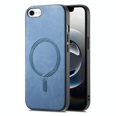 Per iPhone 16e Custodia per telefono con retro in PU Magsafe tinta unita (blu)