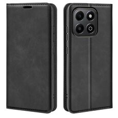 Per Honor X6b Retro-skin Custodia per telefono in pelle con ventosa magnetica (nero)
