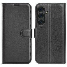 Per Samsung Galaxy S25+ 5G Custodia per telefono in pelle con texture Litchi orizzontale con supporto (nero)