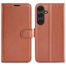 Per Samsung Galaxy S25+ 5G Custodia per telefono in pelle con texture Litchi orizzontale con supporto (marrone)