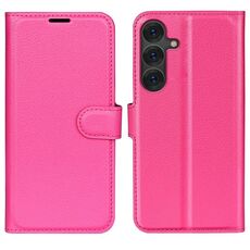 Per Samsung Galaxy S25+ 5G Custodia per telefono in pelle con texture Litchi orizzontale con supporto (rosso rosa)