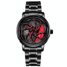 YAZOLE N942 Orologio da uomo personalizzato Orologio scheletrato rotante (rosso)