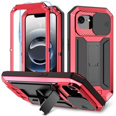 Per iPhone 16e R-JUST Custodia per telefono con supporto impermeabile IP54 Life con fotocamera scorrevole (rosso)
