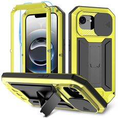 Per iPhone 16e R-JUST Custodia per telefono con supporto impermeabile IP54 Life con fotocamera scorrevole (giallo)