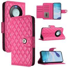 Per Honor X9c Smart 5G Global Rhombic Texture Flip Custodia in Pelle per Telefono con Lanyard (Rosso Rosa)
