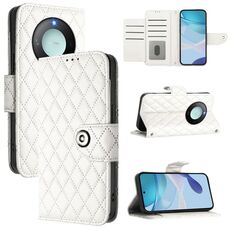 Per Honor X9c Smart 5G Global Rhombic Texture Flip Custodia in pelle per telefono con cordino (bianco)
