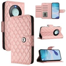 Per Honor X9c Smart 5G Global Rhombic Texture Flip Custodia in Pelle per Telefono con Lanyard (Rosa Corallo)