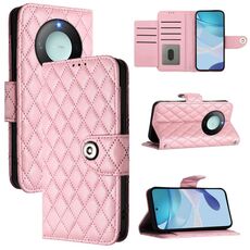 Per Honor X9c Smart 5G Global Rhombic Texture Flip Custodia in pelle per telefono con cordino (rosa)