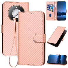 Per Honor X60 / X9c Smart YX0070 Custodia in pelle con fibbia in fibra di carbonio e cordino (rosa)