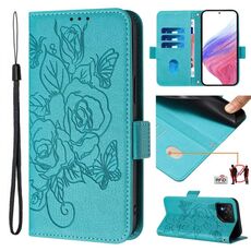Per Asus ROG Phone 9 / 9 Pro Custodia in pelle antifurto RFID con motivo a rose in rilievo (azzurro)