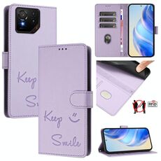 Per Asus ROG Phone 9 / 9 Pro Smile Embossing RFID Custodia in pelle per telefono (viola chiaro)