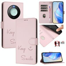 Custodia per telefono in pelle RFID con stampa a sorriso per Honor X9c Smart 5G (rosa)