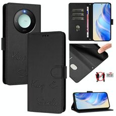 Custodia per telefono in pelle con stampa RFID Smile Embossing per Honor X9c Smart 5G (nera)