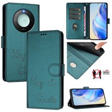Custodia per telefono in pelle con stampa RFID Smile Embossing per Honor X9c Smart 5G (verde pavone)
